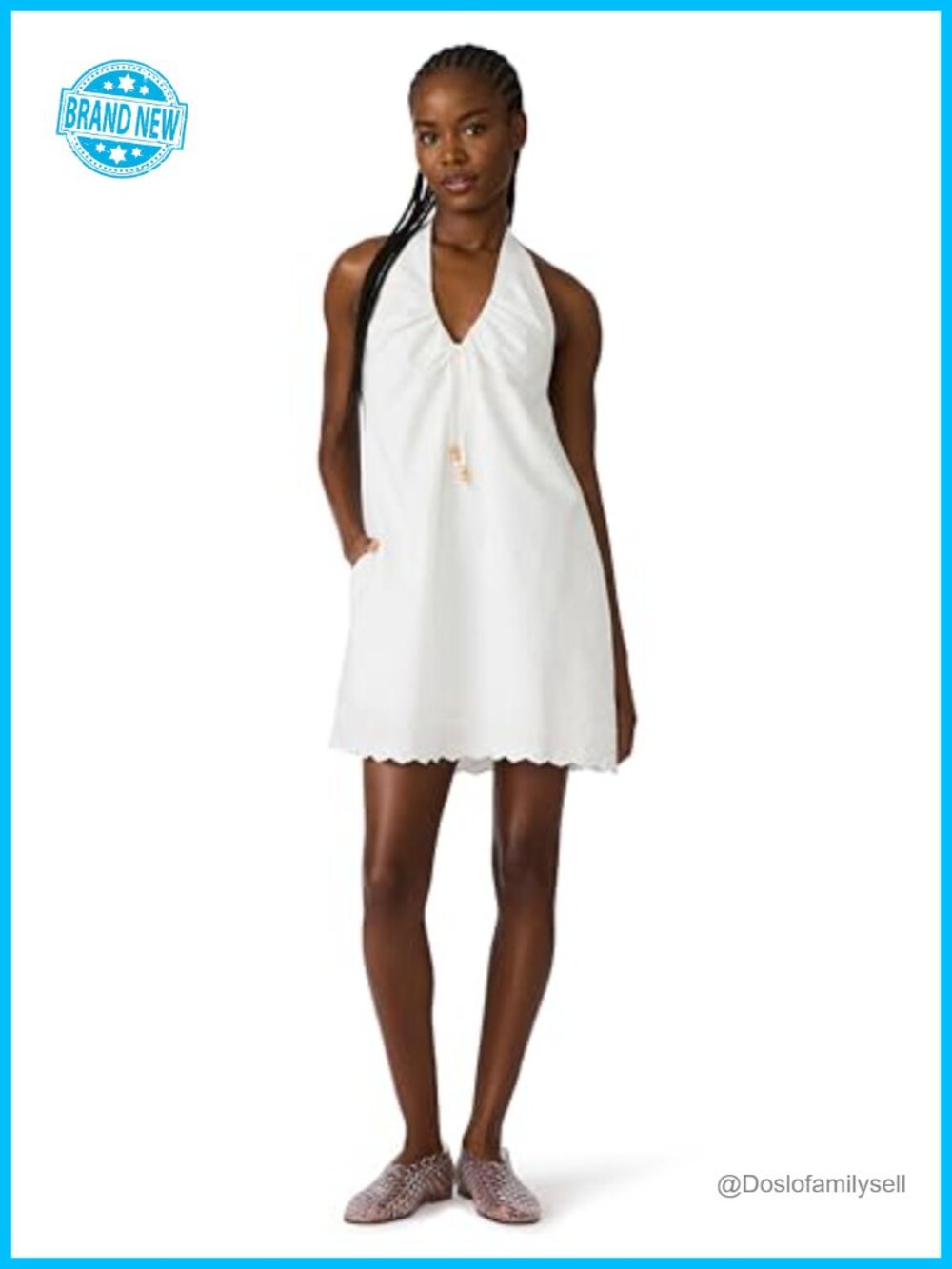 Steve Madden Adana A-Line Halter Mini Dress Sleeveless V-Neck Casual Beach